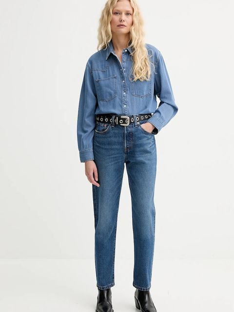 Levi's koszula jeansowa damska kolor niebieski regular z kołnierzykiem klasycznym - zdjęcie produktu nr 2