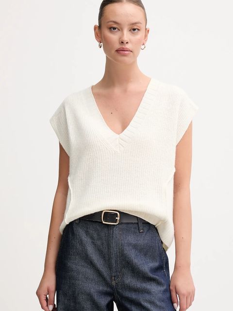 United Colors of Benetton kamizelka z dodatkiem wełny damski kolor beżowy 126WD4033 - zdjęcie produktu nr 1