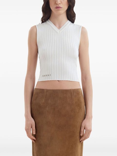 Marni logo-appliqué ribbed-knit vest - White