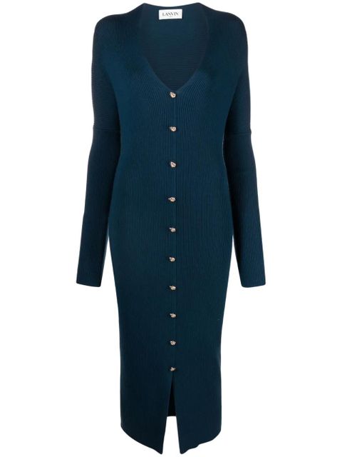 Lanvin decorative-buttons ribbed maxi dress - Blue - zdjęcie produktu nr 1