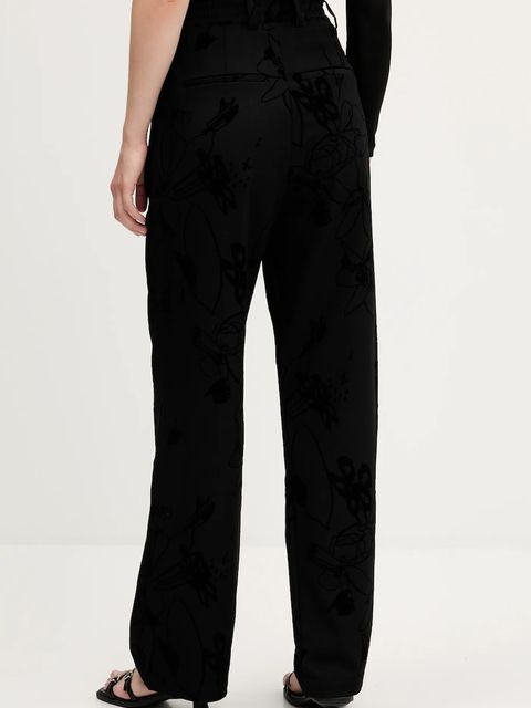 Desigual spodnie FLOCK damskie kolor czarny szerokie high waist 25WWPW05