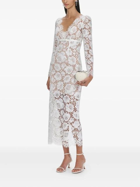 Self-Portrait floral-lace long-sleeve midi dress - White