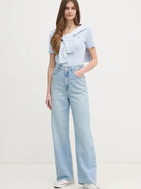 Tommy Hilfiger t-shirt bawełniany damski kolor niebieski WW0WW40584