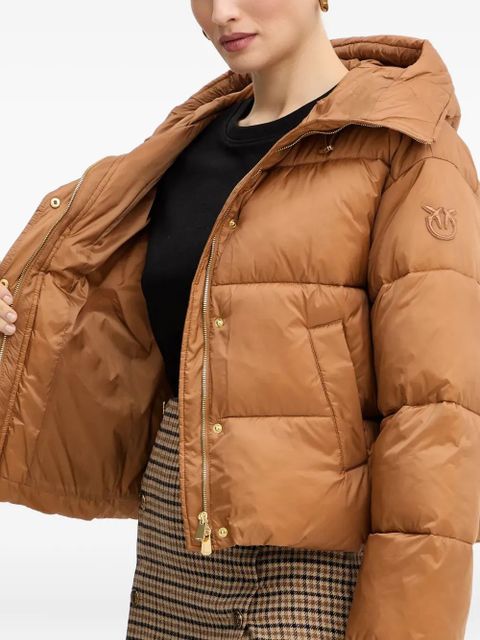 PINKO Love Birds-appliqué padded puffer jacket - Orange