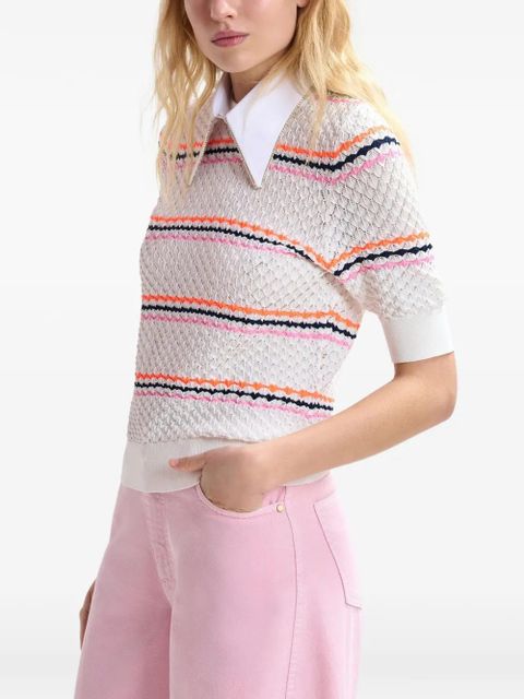 Essentiel Antwerp honeycomb rhinestoned-collar sweater - White