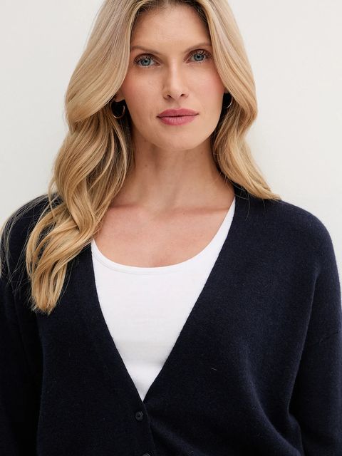 United Colors of Benetton kardigan z dodatkiem wełny damski kolor granatowy lekki 102HD6052