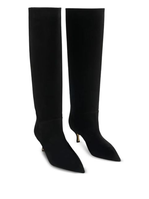 Casadei pointed flat knee-high boots - Black
