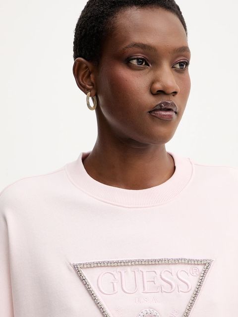 Guess bluza bawełniana RACHELE damska kolor różowy z aplikacją W5YQ04 KC8I0