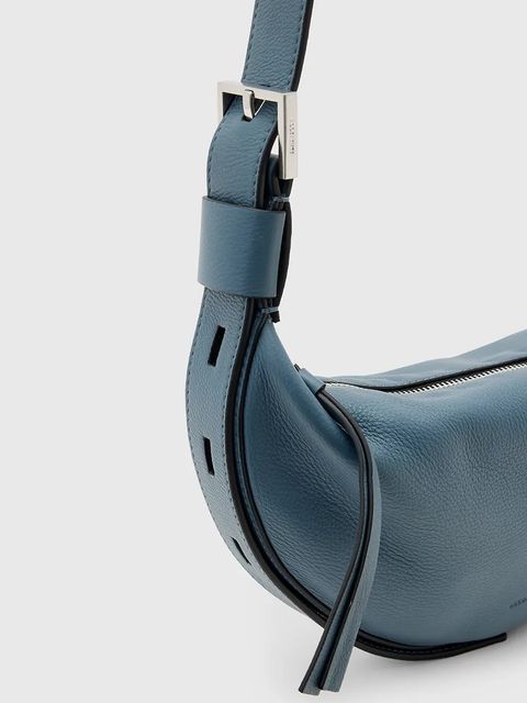 AllSaints torebka skórzana HALF MOON kolor niebieski W301XB