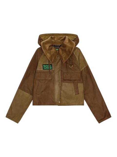 GANNI x Barbour logo-patch corduroy-collar jacket - Brown