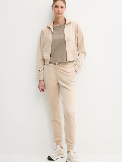 Guess bluza welurowa COUTURE damska kolor beżowy gładka V3BQ22 K0232 - zdjęcie produktu nr 2