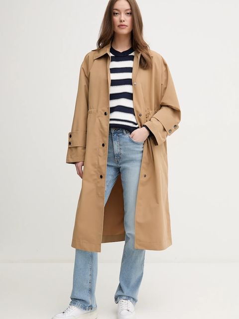 United Colors of Benetton trencz damski kolor beżowy przejściowy oversize 241XDN07I - zdjęcie produktu nr 2