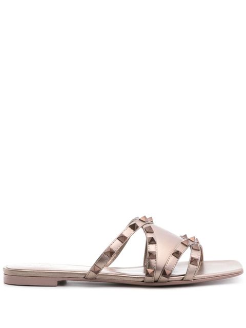 Valentino Garavani Rockstud metallic leather slides - Gold - zdjęcie produktu nr 1