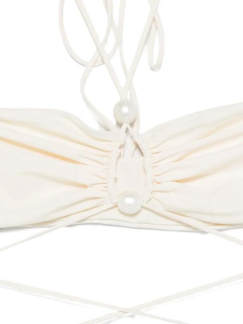 Magda Butrym pearl-embellished tie bikini top - Neutrals