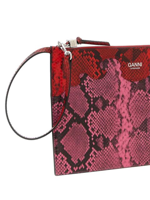GANNI Fairy embossed snake-print clutch bag - Pink