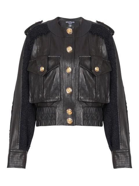 Balmain tweed-panel leather bomber jacket - Black - zdjęcie produktu nr 1