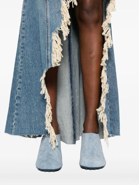 Blumarine halter-neck frayed-hem denim dress - Blue