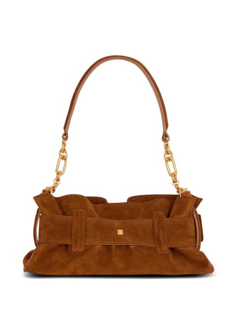 Balmain min Anthem buckle suede leather clutch bag - Brown