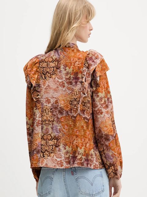 Desigual koszula ROMANTICA damska kolor pomarańczowy regular z wiązanym dekoltem 25WWBW08