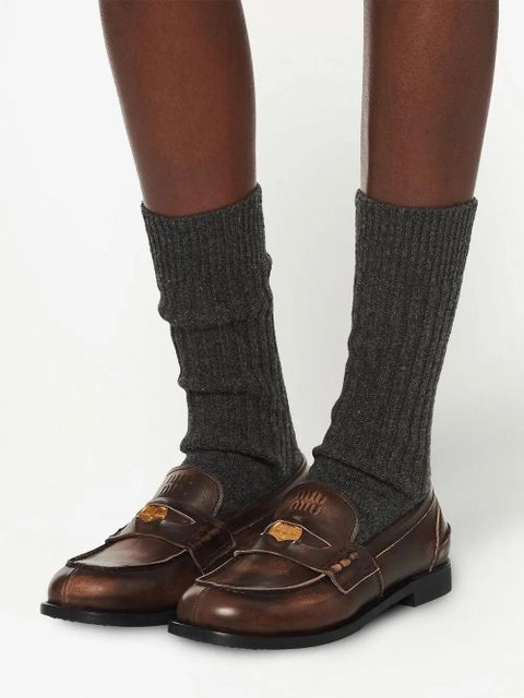 Miu Miu leather penny loafers - Brown