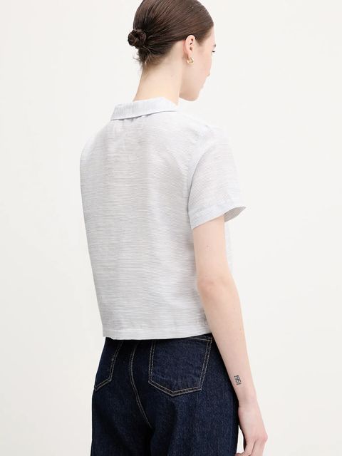 United Colors of Benetton koszula z domieszką lnu damska kolor niebieski regular z kołnierzykiem klasycznym 5YPVDQ0BX