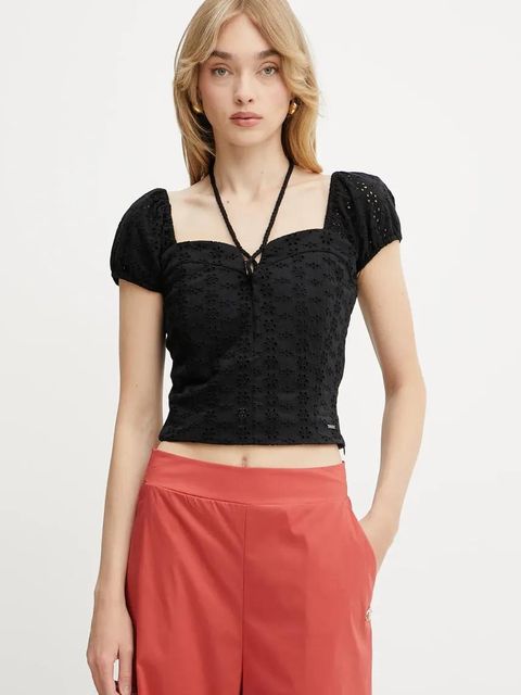 Guess bluzka ELIANE damska kolor czarny gładka W5GP13 KCVA1