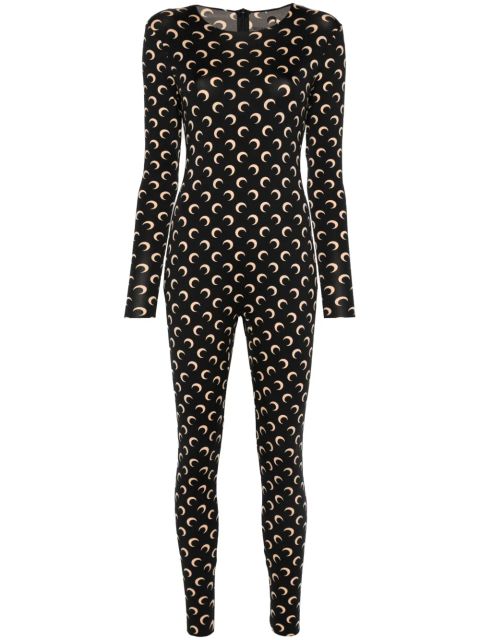 Marine Serre moon-print jersey catsuit - Black