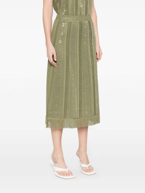 Maje fringed floral midi skirt - Green
