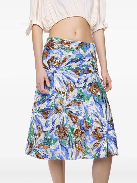 Rabanne floral-sequin midi skirt - Blue