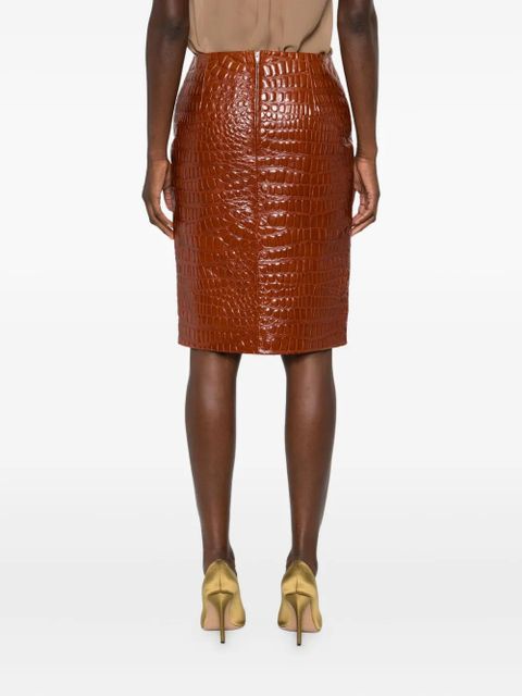Saint Laurent embossed-leather short skirt - Brown