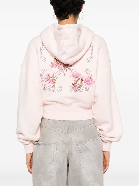 Off-White floral-embroidered cropped hoodie - Pink