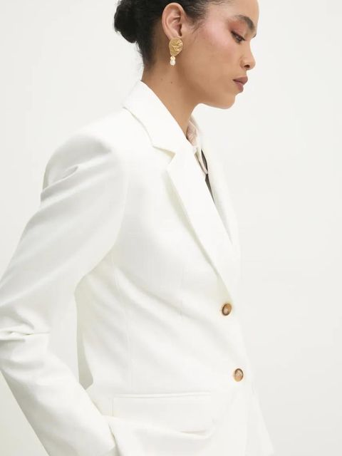 Answear.LAB marynarka taliowana z chustą kolor biały jednorzędowa gładka - zdjęcie produktu nr 1