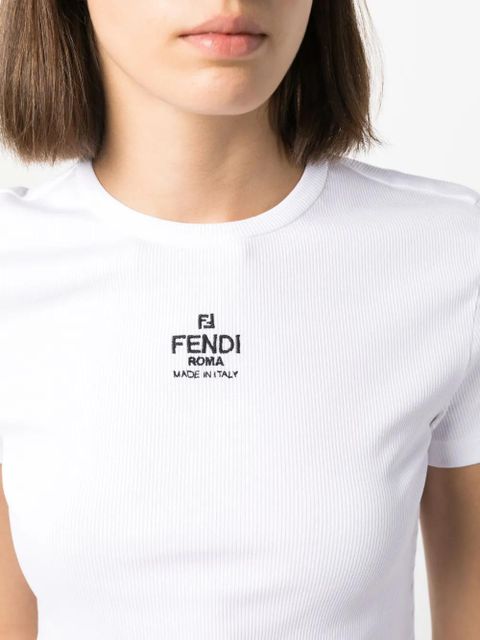 FENDI logo-embroidered ribbed T-shirt - White