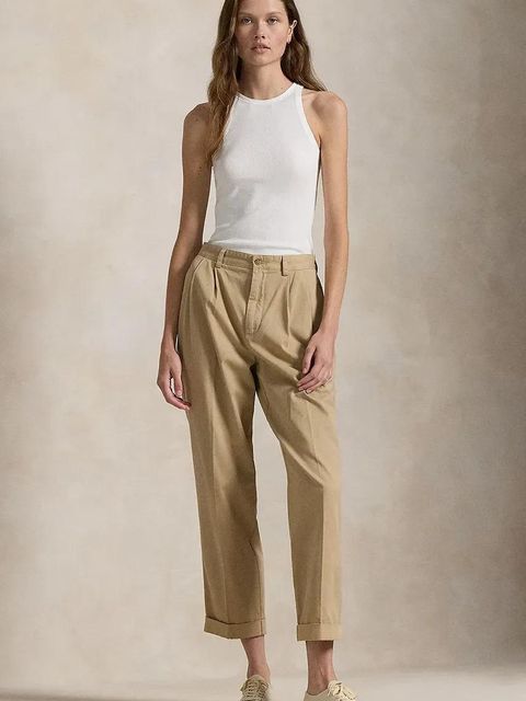 Polo Ralph Lauren spodnie bawełniane kolor beżowy szerokie medium waist 211909520 - zdjęcie produktu nr 1