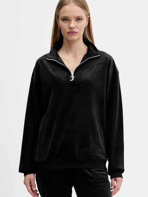 Juicy Couture bluza welurowa damska kolor czarny gładka JCBAS224810 - zdjęcie produktu nr 1