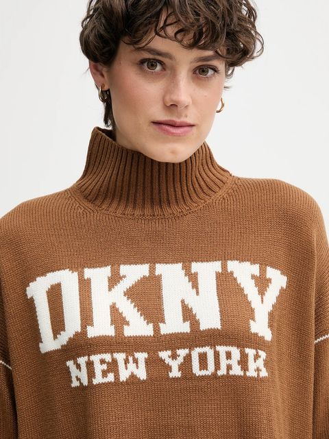 Dkny sweter damski kolor brązowy z półgolfem DJ4R0386