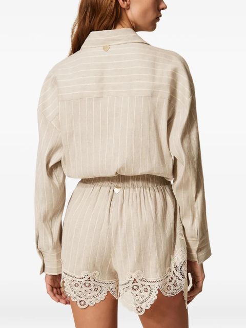TWINSET lace-detail stripe shorts - Neutrals