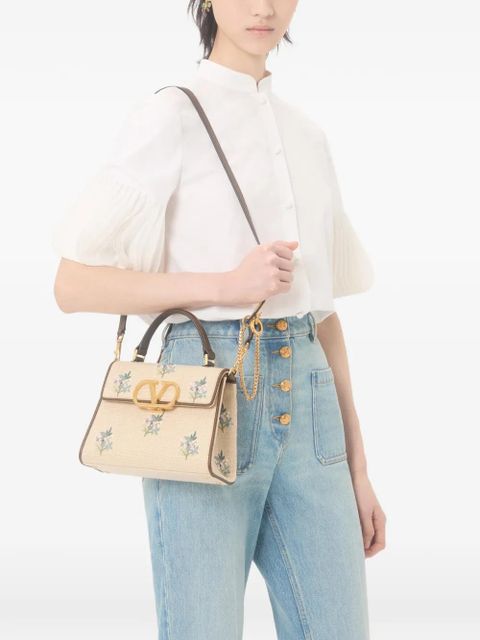 Valentino Garavani VSling small handbag in linen with embroidery - Neutrals - zdjęcie produktu nr 2