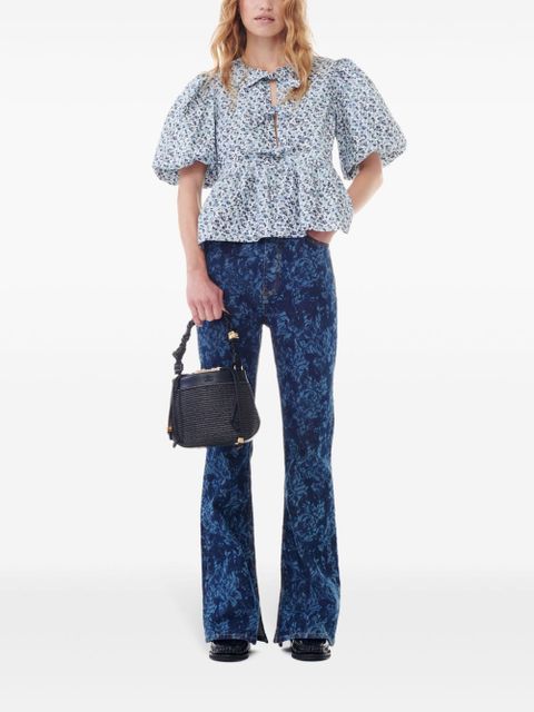 GANNI floral-print short-sleeve blouse - White