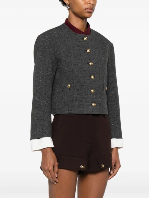 SANDRO check-print cropped jacket - Grey