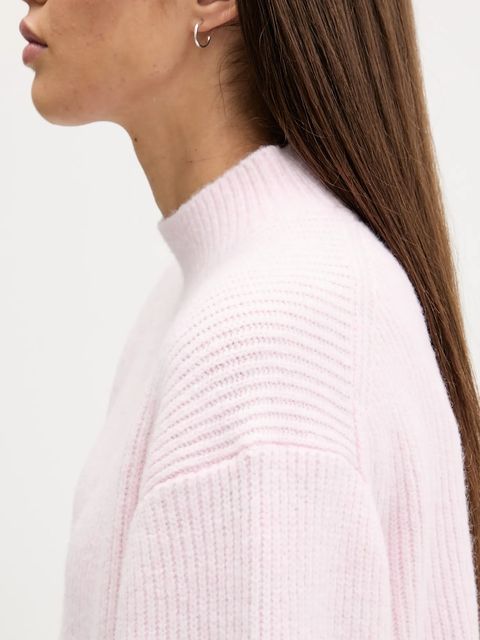 Tommy Jeans sweter z domieszką wełny damski kolor różowy z półgolfem DW0DW22109