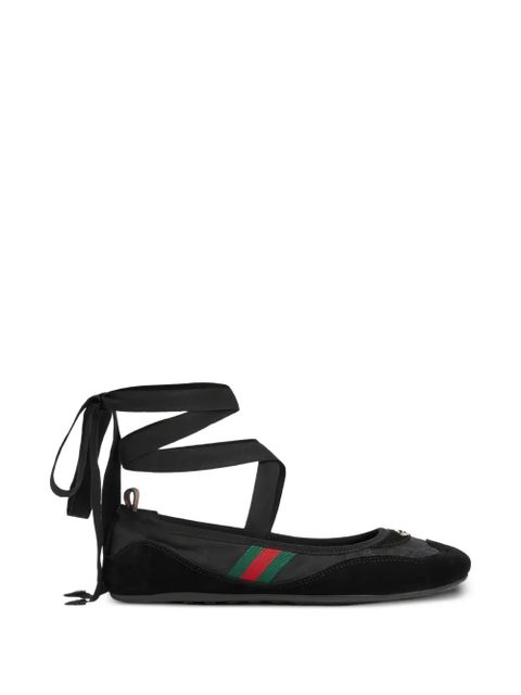 Gucci ribbon striped ballet flats - Black