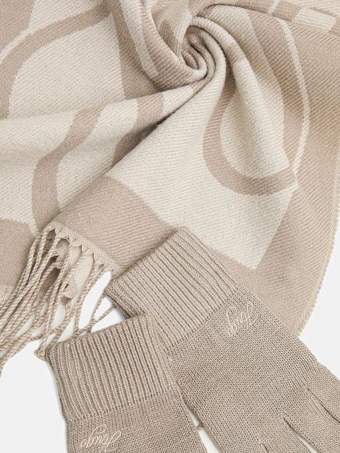 HUGO szalik i rękawiczki damski kolor beżowy wzorzysty 50551647