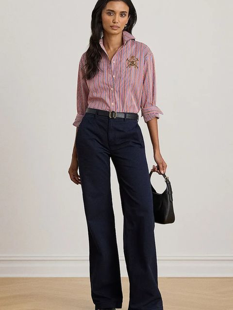 Lauren Ralph Lauren koszula bawełniana damska kolor pomarańczowy regular z kołnierzykiem klasycznym 200P03512