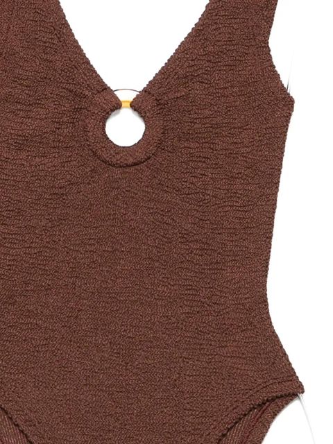 Hunza G crinkle-effect ring-detail swimsuit - Brown