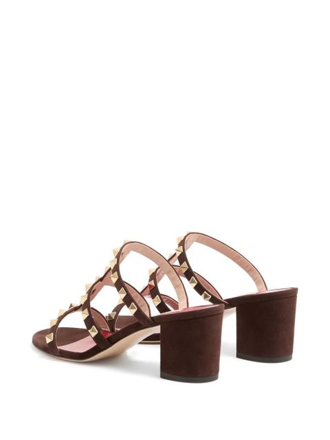 Valentino Garavani Rockstud slide sandals in suede 60mm - Brown
