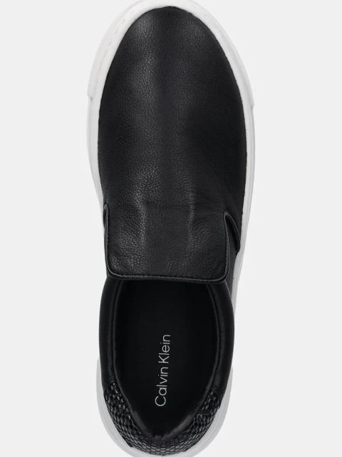 Calvin Klein tenisówki skórzane CUPSOLE SLIP ON - WOVEN LTH damskie kolor czarny HW0HW02297