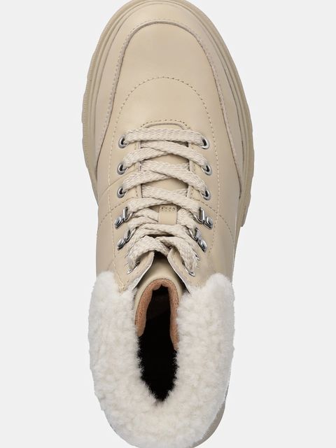 BOSS botki Foster damskie kolor beżowy na płaskim obcasie ocieplone 50552767