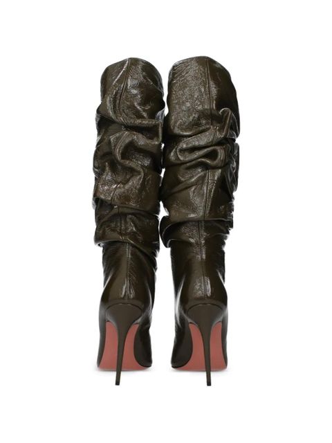 Amina Muaddi ruched patent-leather boots - Green
