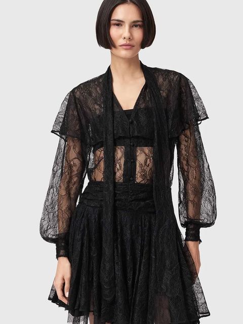 AllSaints bluzka z bawełną damska kolor czarny gładka W060PD - zdjęcie produktu nr 1